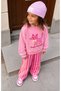 Girls' Cotton 3-Thread Pink Color Sweatshirt Pants Set - 4