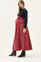 Maternity Winter Cotton Melange Plaid Skirted Dress, Elastic and Belt Detail (Navy Blue-Red) - 3