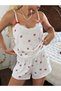 Women's Pajama Set with Shorts - Thin Straps, Ecru