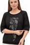 Women's Black Crew Neck Front Shawl Patterned Crystal Stone Sleeve Openwork Imported Ip Knit Sweater - 3