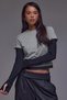 Women's Double Layer Look Long Sleeve Crop T-Shirt Crew Neck
