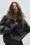 Oversize suni deri biker ceket