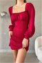 Crepe Dress with Square Neck and Collar, Long Fabric · Color: Emerald · Size: M BX