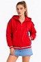 Women's Casual Red Hooded Jacket with Denim Trim - 3