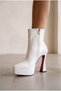 Spaceeee White Patent Leather Platform Design Women's Boots Mid-Heeled Shoes - 3