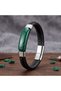 💎   Premium Shiny and Stylish Malahit Verde Natural Stone Leather Steel Men's Bracelet 31832B1D17 - 20 cm - 2