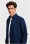 Men's Navy Blue Slim Long Sleeve Basic Shirt - 2