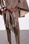 Mink Tassel Detailed Double-Breasted Poncho 40237 - 7