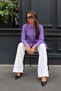 Women's Oversize Long Sleeve Basic Purple Shirt - 5
