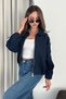 Women's Bat Sleeve Stripe Detailed Zippered Denim Jacket - 2