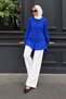 Women's Oversize Long Sleeve Basic Saks Blue Shirt - 2
