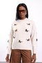 Beige Crew Neck Bead Embroidered Sweater 7858 - 4