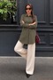 Women's Oversize Long Sleeve Basic Khaki Shirt - 6