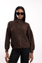 Brown Sequin Detailed Stand Collar Cardigan 5546 - 4