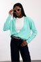 Turquoise V-Neck Buttoned Cardigan - 2