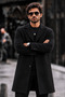 Men's Kaşe Classic Cut Trendy Black Coat - 6