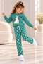 Girl's Rabbit Printed Patterned Wide-Legged 3-Yarn Rastered Sweatpants Set 3-10 Years Old - 3