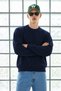Men's Crew Neck Ribbed Oversize Navy Blue Sweater - 5