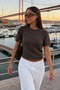 Women's Short Sleeve Crew Neck Casual Coffee Sweatshirt - 4