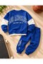 Boy's blue sweatshirt with slogan print detail - tracksuit set - 3