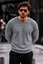 Men's Crew Neck Plain Pattern Ribbed Knitwear Anthracite Sweater - 2