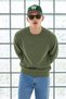 Men's Crew Neck Ribbed Oversize Green Sweater - 2