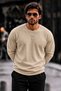 Men's Crew Neck Plain Pattern Ribbed Knitwear Cream Sweater - 2