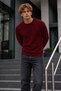 Men's Casual Crew Neck Ribbed Long Sleeve Claret Red Sweater - 2