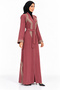 Embroidered Collar and Belt Abaya |   Embroidered Collar Abaya with Belt - 2