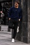 Men's Crew Neck Plain Pattern Ribbed Knitwear Navy Blue Sweater - 6