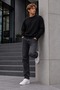 Men's Casual Crew Neck Ribbed Long Sleeve Black Sweater - 6