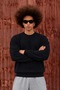 Men's Basic Crew Neck Long Sleeve Black Sweatshirt - 5
