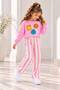 Girl's Fruit Printed Striped Wide Leg 3 Threaded Threaded Sweatpants Set 3-10 Years Old