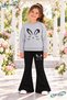 Winter, Spring, and Autumn Girls' Black Spanish Flared Bottoms and Gray Sweat Top