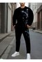 Special Series Black Wolf Printed 100% Cotton 3 Yarn Straight Leg Outdoor Large Size Men's Winter Track Suit - 2