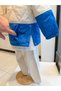 Children's Hooded Ecru Blue Quilted Coat - 6