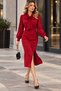 Pearl Elegance |   Women's Long Sleeve Bow Collar Slit Detailed Pearl Midi Imported Crepe Elegant Dress