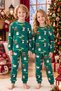 100% Cotton Interlock Fabric Unisex Girls and Boys Christmas Pajama Set Green Christmas Themed