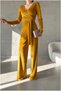 Flexible Double-Breasted Jumpsuit Velvet Maxi Belted Collar Fabric · Color: Yellow · Size: L Bsk2026 - 4