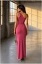 Women's Elegant Single-Layer One-Shoulder Evening Gown · Color: Rose Pink · Size: M BX - 2