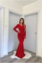 Crepe Evening Dress, V-Neck, Fishtail Cut · Color: Red · Size: M BX