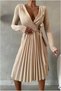 Crepe Fabric Pleated Belted Evening Dress, V-Neck · Color: Black · Size: S BX - 3
