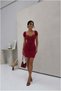 Square-Cut Dress with Ruffled Sleeves, Short Midi Neckline · Color: Burgundy · Size: L BX - 3