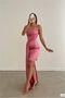 Satin Slit Dress Evening Dress Midi Strapless Fabric · Color: Pink · Size: L Bsk2026