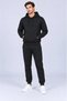 Men's Three-Thread Ribbed Hooded Jogger Tracksuit Set with Kangaroo Pocket - Black - 2