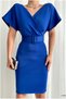 Flexible Double-Breasted Lycra Belted Dress Evening Gown Collar Fabric · Color: Saks · Size: m Bsk2026
