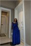 Square Neck Long Evening Dress with Belt and Sleeves · Color: Saks · Size: S Bsk2026 - 5