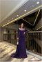 Double-Breasted Long Stone Evening Gown with Wrap Neckline and Sleeve Detail · Color: Emerald · Size: M BX