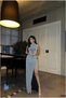 Glittery Dress Stone Evening Dress High Neck Detailed Fabric · Color: Navy Blue · Size: S Bsk2026 - 5