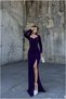Woven Fabric Evening Dress Collared Dress with Slit Square · Color: Purple · Size: S Bsk2026 - 2